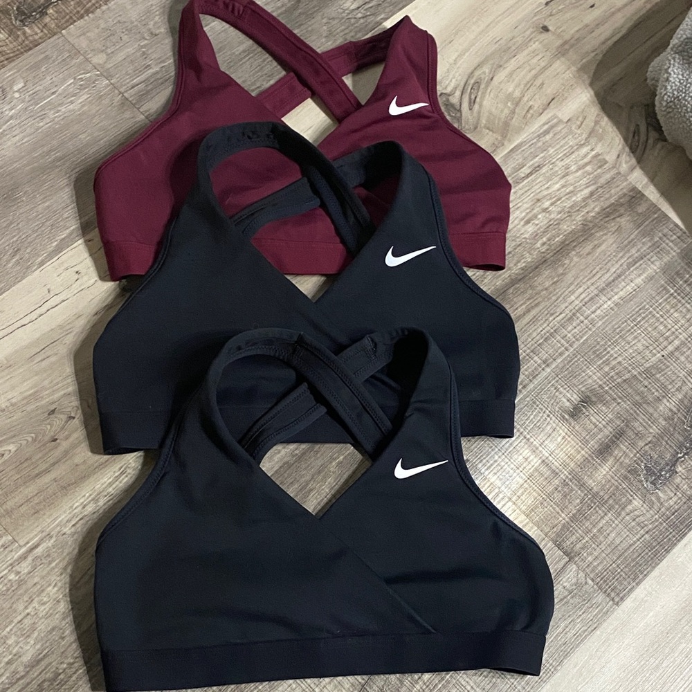 Nike Women's Nursing Pumping Sports Bra Trio - Black and Burgundy